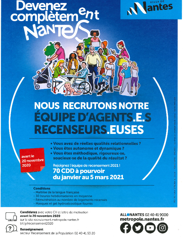 La ville de Nantes recrute des agents recenseurs
